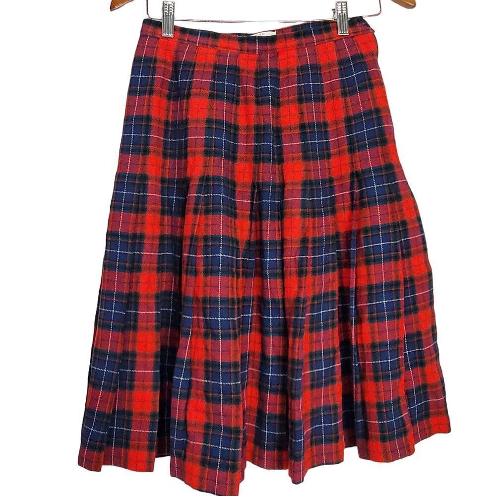 Pendleton Tartan Skirt Womens Small Red Plaid Virgin Wool Vintage 80s Preppy